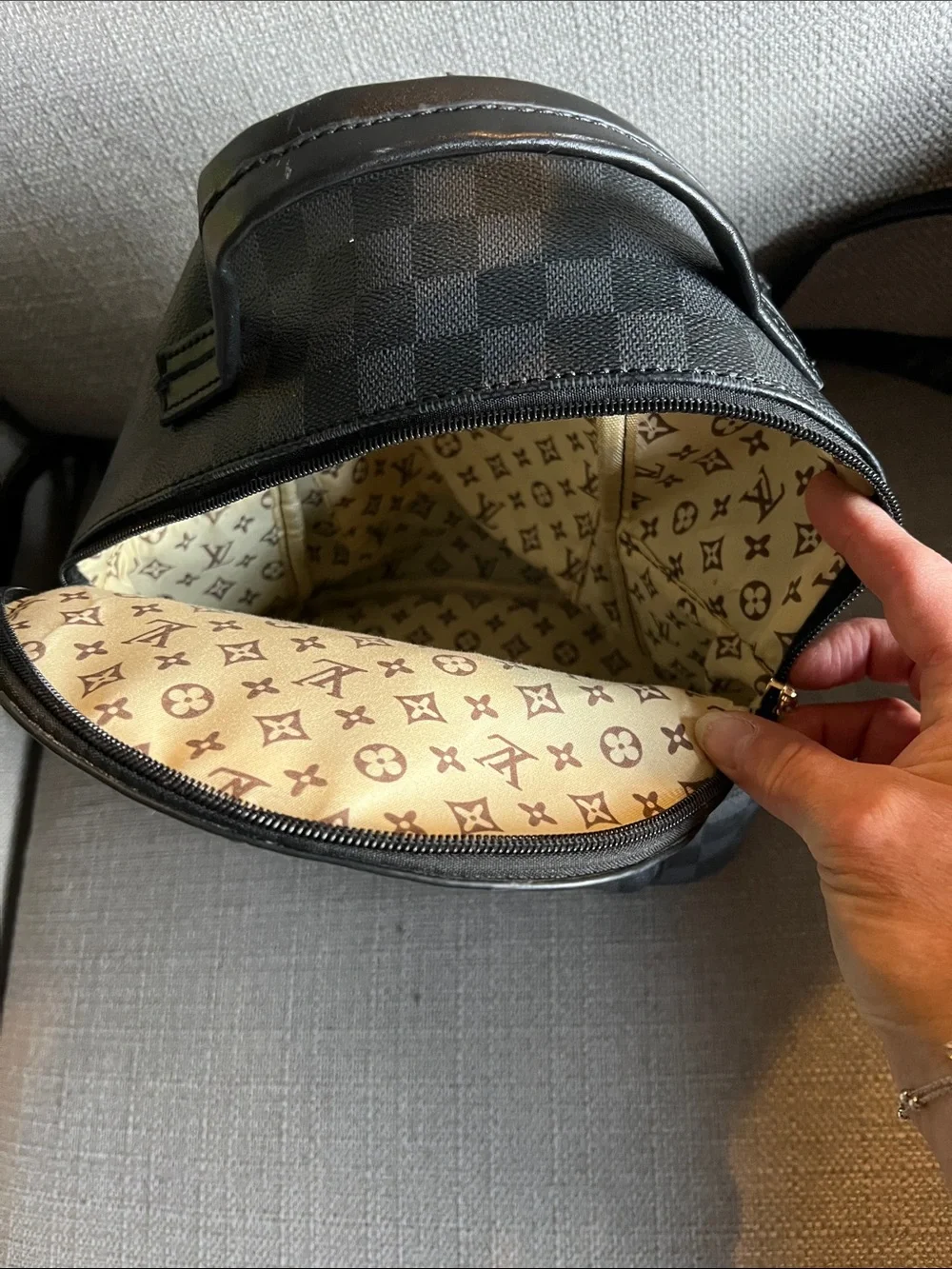 Louis Vuitton Black Checkered Mini Backpack with Gold Hardware